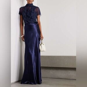 RALPH LAUREN COLLECTION MASSINA STRETCH SATIN SKIRT IN NAVY BLUE